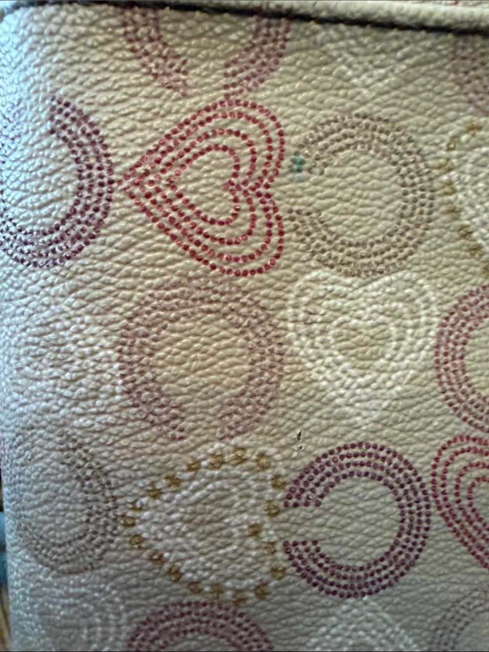 Coach Y2K Waverly Op Art Beige Crossbody with Pink Heart Motif Guitar Strap